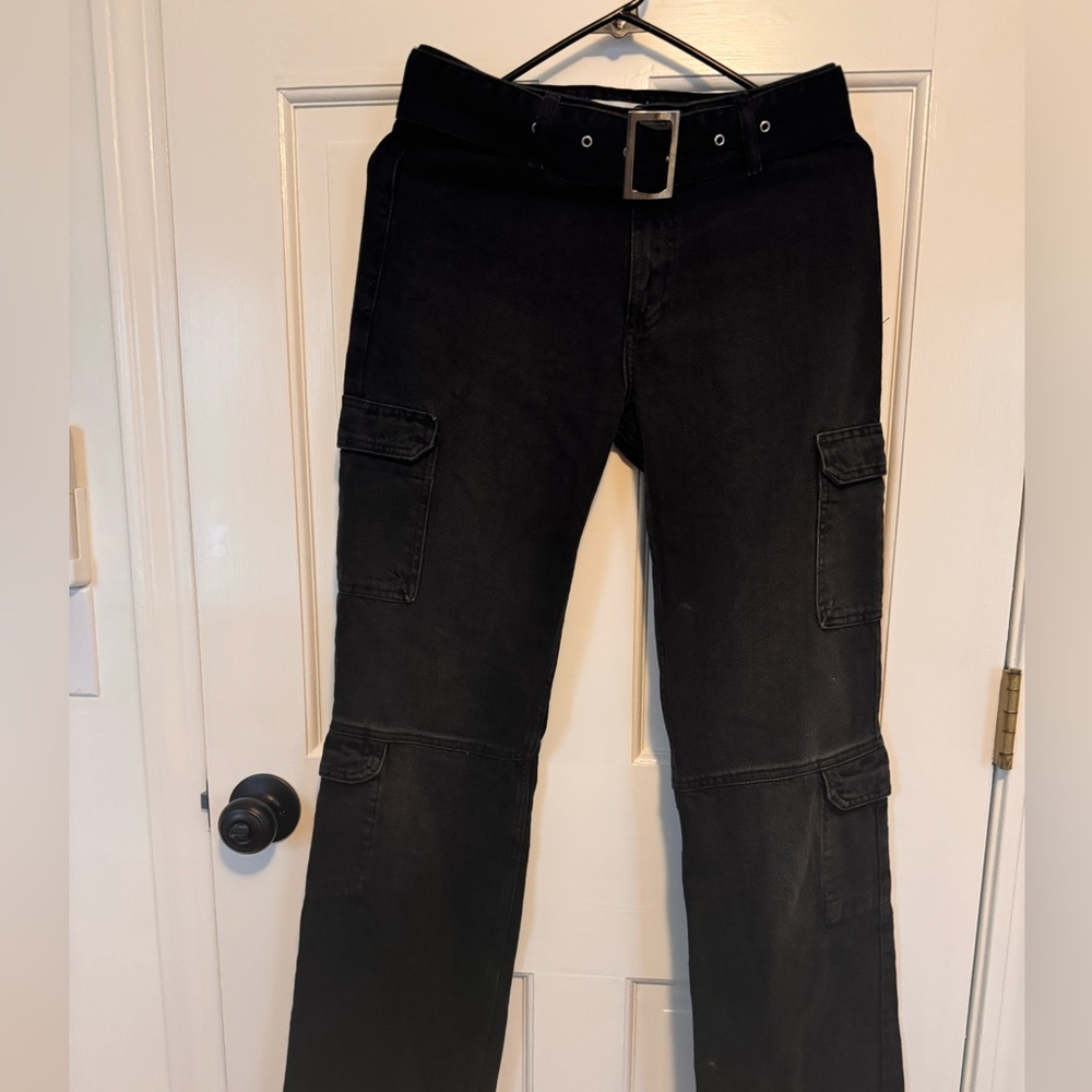 Zara black denim cargo pants with belt
